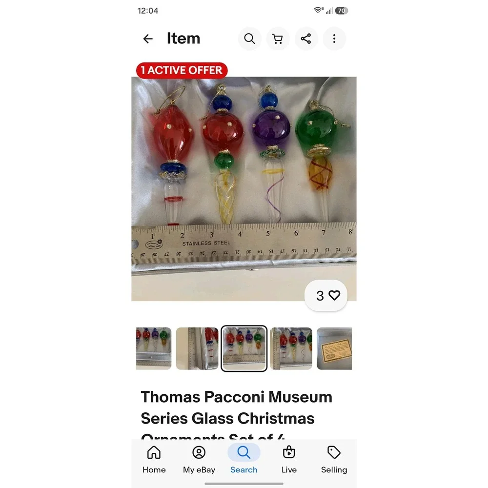 Thomas Pacconi Museum Series Blown Glass Christmas Ornament Green Purple Icicle